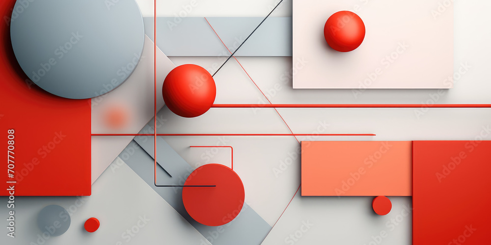 Abstract 3D Geometric Shapes in white red Colors. 3D illustration of dynamic geometric shapes  red, blue, abstract composition. Background for a business presentation.