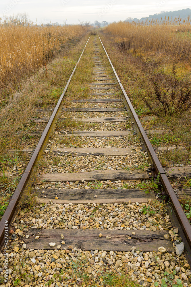 Abandoned railroad track near Arles in winter Abandoned railroad track near Arles in winter