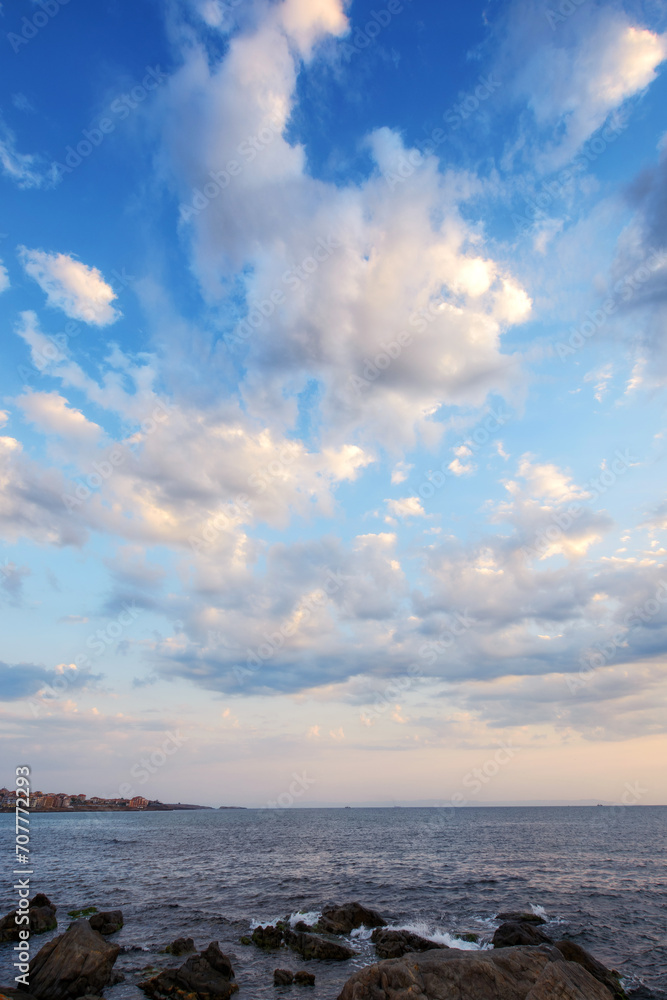 seascape with gorgeous sky in morning light. vacation season background. calm summer weather