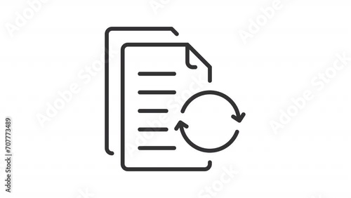 Animated document flow icon. Loading digital file line animation. Paperless office. Paperwork management. Black illustration on white background. HD video with alpha channel. Motion graphic photo