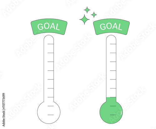 Fundraising goal thermometer set isolated on white background.