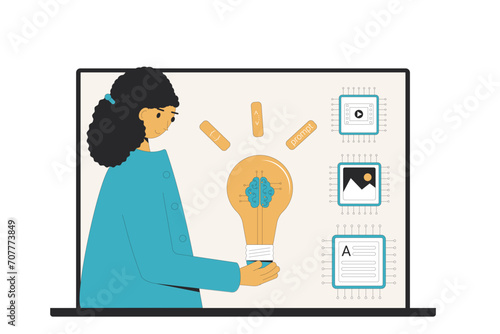 Prompt engineering. Artificial general intelligence. Vector illustration.