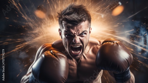 a boxer delivering a lightning-fast punch on a heavy bag. © ArtCookStudio