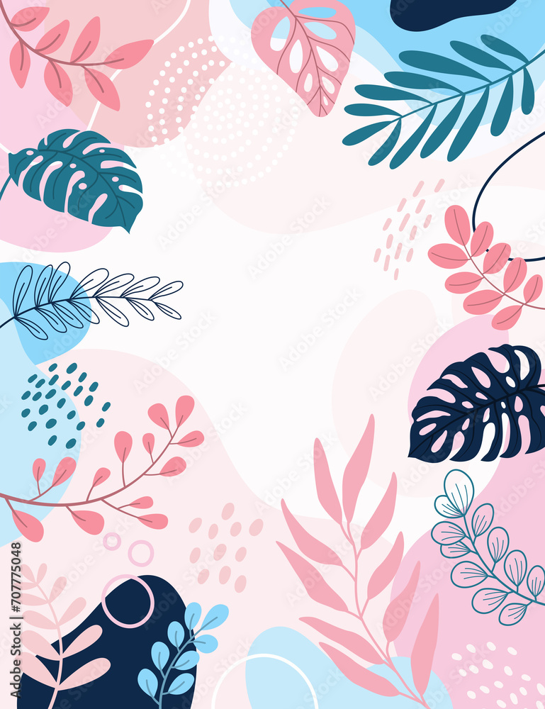  Spring background with beautiful. flower background for design. Colorful background with tropical plants.