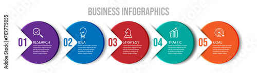 business infographic 5 parts or steps, there are icons, text, numbers. Can be used for presentation banners, workflow layouts, process diagrams, flow charts, info graphics, your business presentations