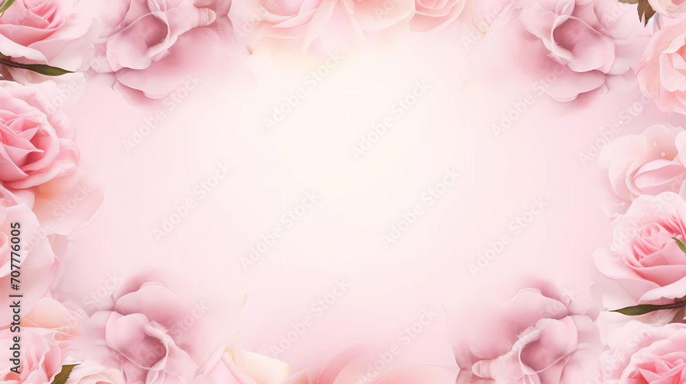 Pink rose composition background, decorative flower background pattern, floral border background Pink rose composition background, decorative flower background pattern, floral border background
