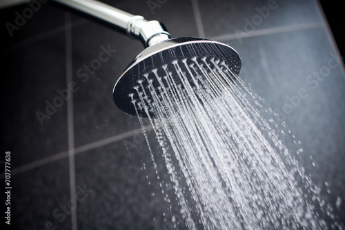 Modern shower head with open faucet, refreshing