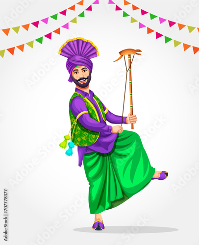 Sikh Punjabi man dancing folk dance bhangra on occasion like Lohri or Baisakhi