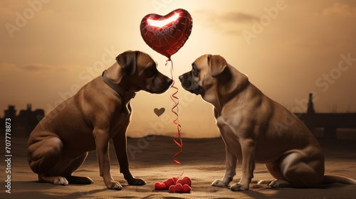 Two Dogs with Heart Balloon and Heart Candies © Polypicsell
