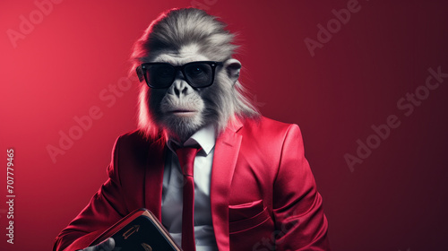 Stylish Baboon in Suit with Leather Briefcase © Polypicsell