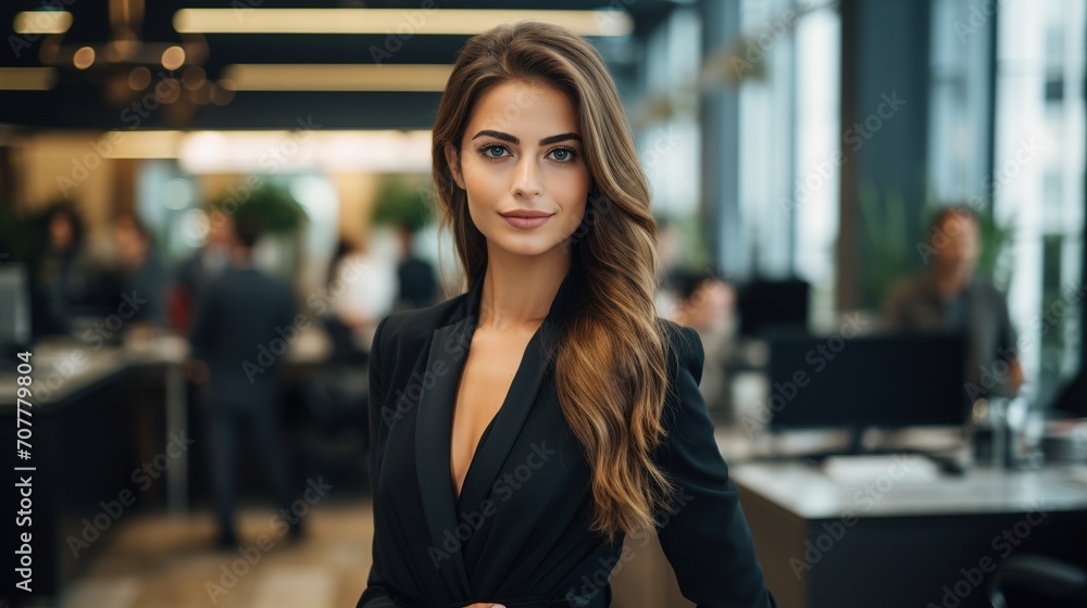 Brunette beautiful employee looking at camera portrait image Brunette beautiful employee looking at camera portrait image
