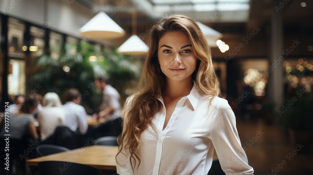 Beautiful woman white shirt looking at camera portrait image