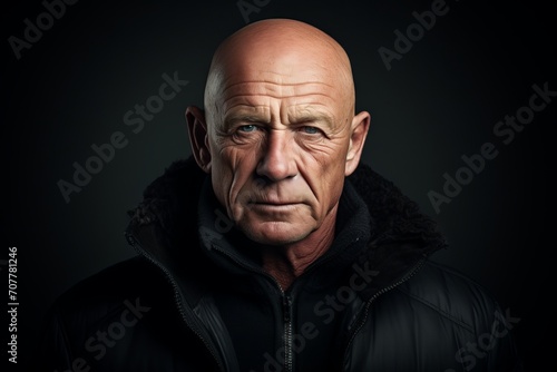 Portrait of an elderly man in a black jacket. Studio shot.