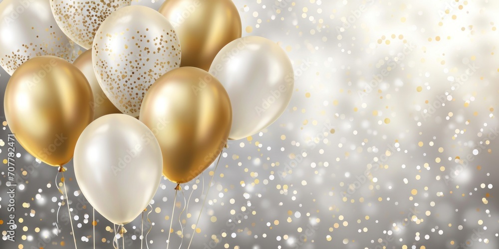 gold and white balloons against silver background. gold and white balloons against silver background.