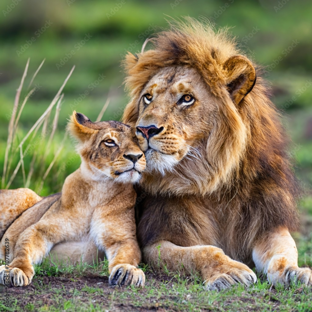 Obraz premium lion, animal, cat, mane, wildlife, wild, carnivore, feline, king, mammal, predator, zoo, portrait, nature, majestic, panthera leo, big, big cat, fur, dangerous, safari, face, isolated, jungle, leo