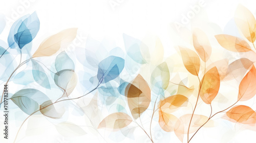 Branch of leaves transparent watercolour background. Pastel colour palette. Generative AI