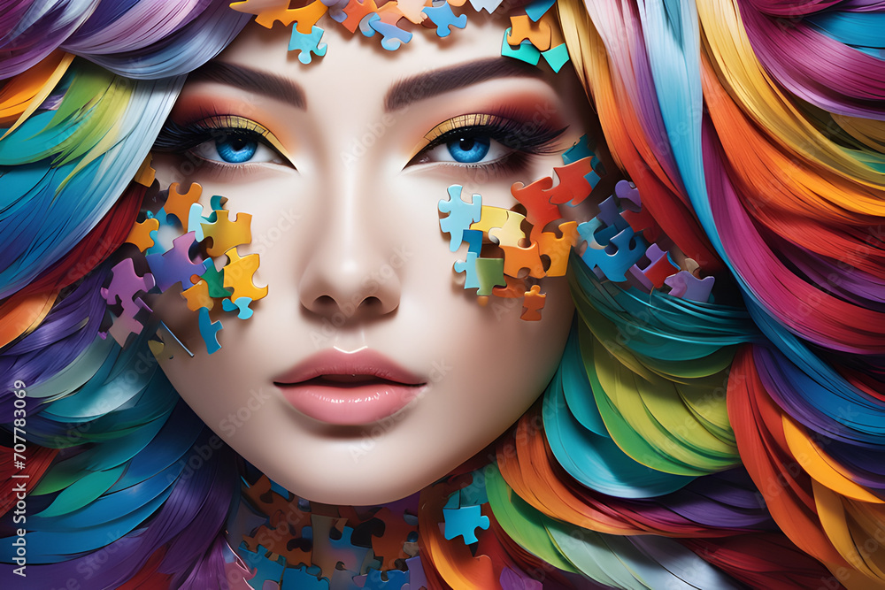 Colorful Face various pieces of a jigsaw puzzle Colorful Face various pieces of a jigsaw puzzle