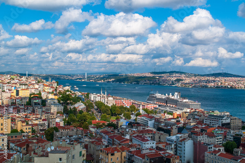 A clear blue cloudy sky and a view of the Bosphorus. © stdemiriz