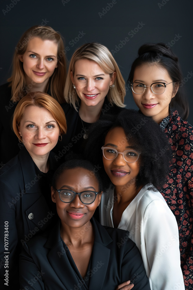 happy group of ethnically diverse women in vertical format happy group of ethnically diverse women in vertical format