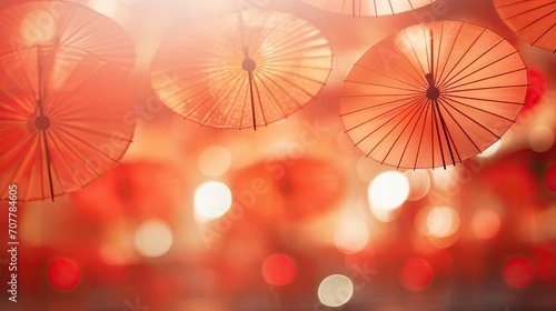 Joyful Chinese New Year  Beautiful Oil Paper Umbrella Background