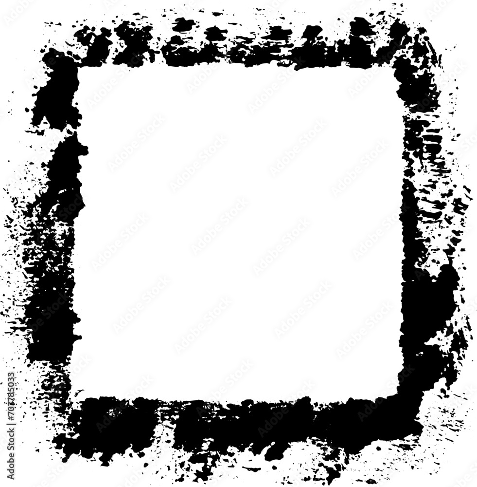 A square border. Drawn with a dry brush. Grunge frame isolated on a white background.