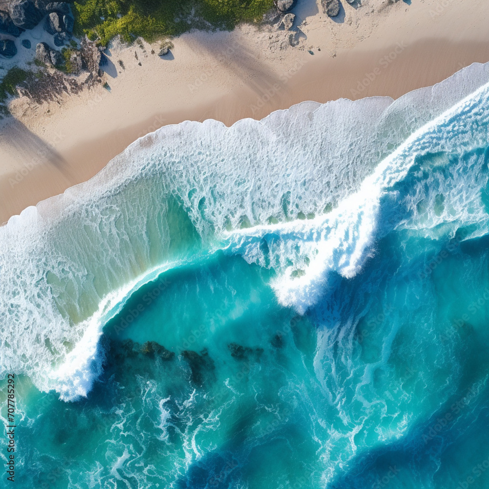 Fotografia con detalle de vista aerea de playa tropical con olas