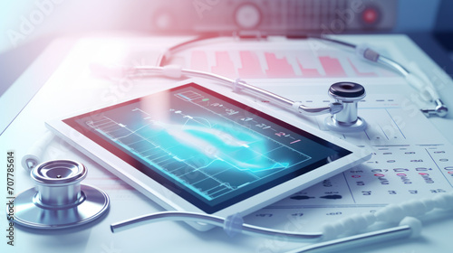 Medical Analytics with Tablet and Stethoscope on Desk