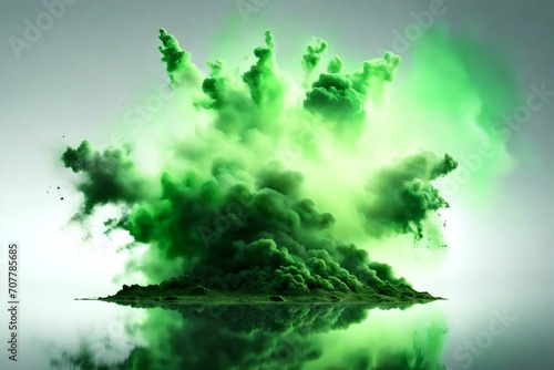 green powder explosion isolated on white background-