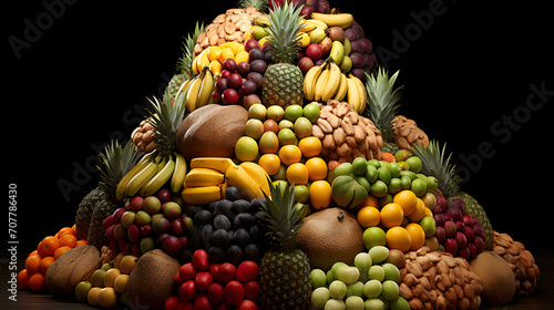 a pile of fresh fruit is piled high in the air