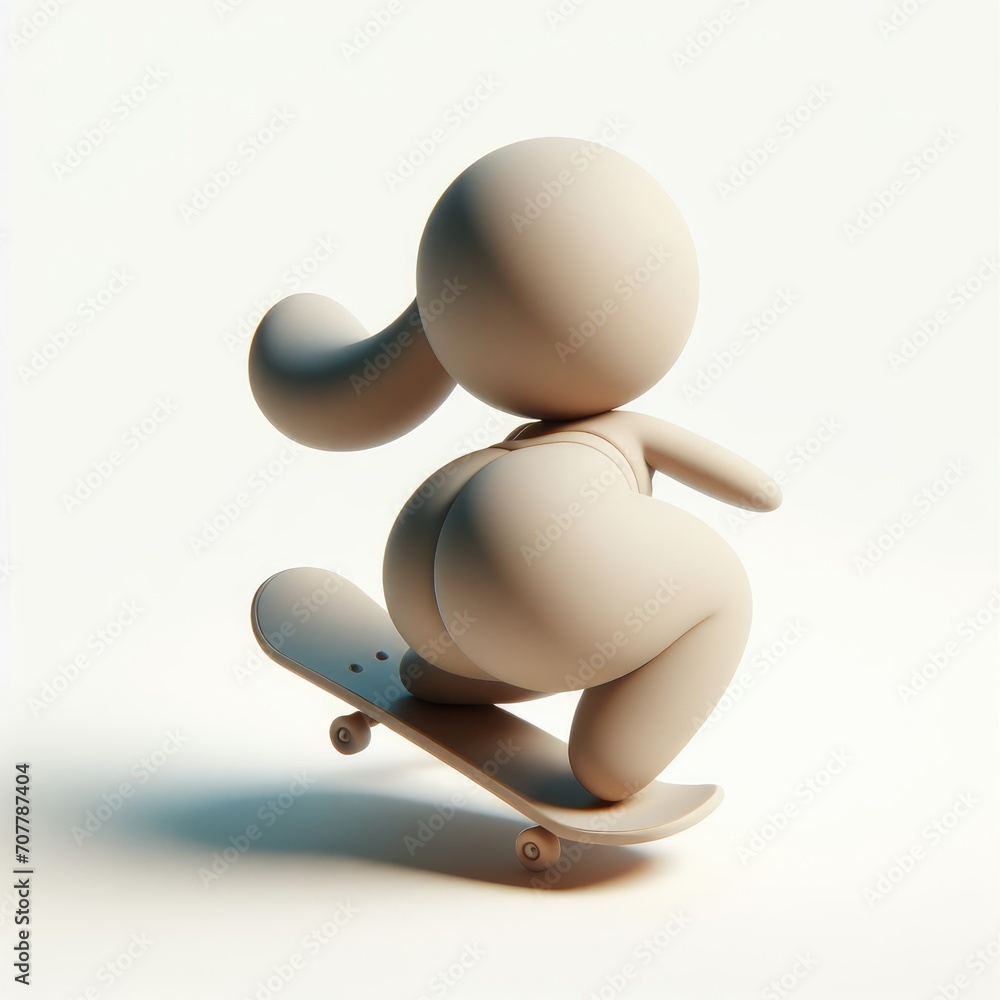 Girl skateboarding. 3D minimalist cute illustration on a light background. Girl skateboarding. 3D minimalist cute illustration on a light background.