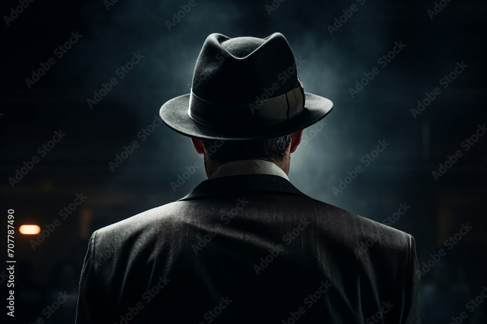 Old fashioned secret agent detective retro trench coat hat glasses Generative AI motion picture retro movie