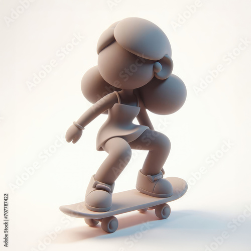 Girl skateboarding. 3D minimalist cute illustration on a light background.