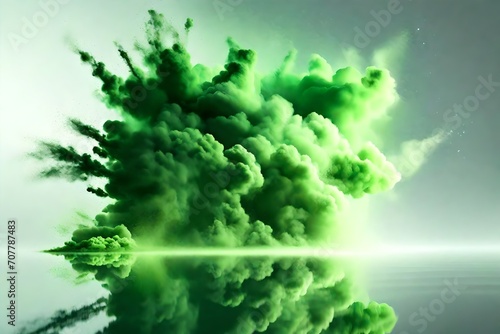 green powder explosion isolated on white background-