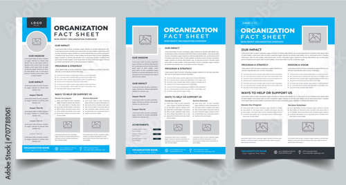 Nonprofit Organization Fact Sheet layout design template with 3 style design concept  