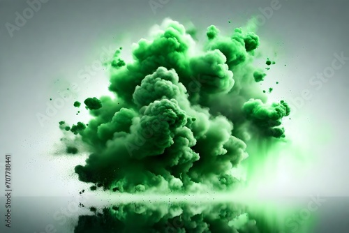 green powder explosion isolated on white background-