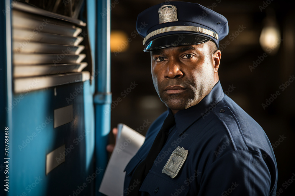 Obraz premium Export postal worker standing workplace delivery center Generative AI picture