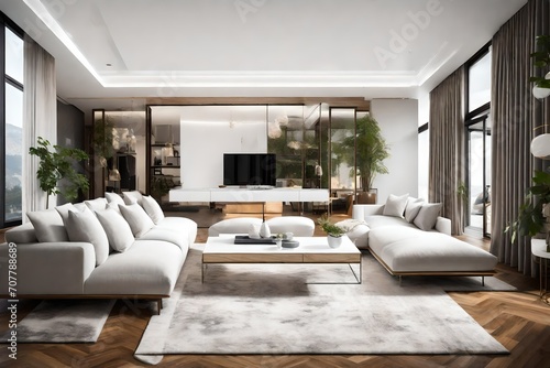 beautiful living room with white sofa-