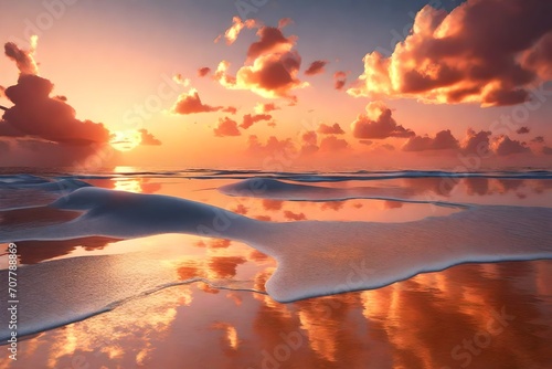 sunset on the beach of caribbean sea 3d render