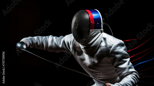 Fencer in Mask with Epee in Dynamic Pose