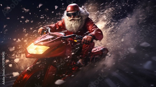 Santa Claus's High-Speed Holiday Ride. Generative ai © Scrudje