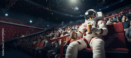 Astronaut Enjoying Movie Time: A Cosmic Cinema Experience. Generative ai photo