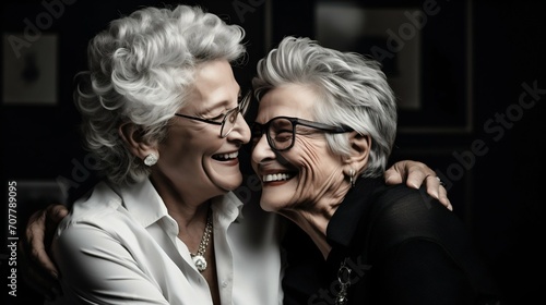 Lifelong Friendship in a Joyful Embrace. Generative ai © Scrudje