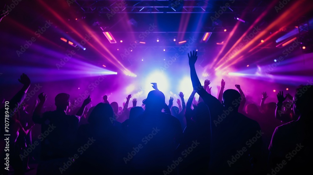 Euphoric Crowd at a Vibrant Neon Music Concert. Generative ai