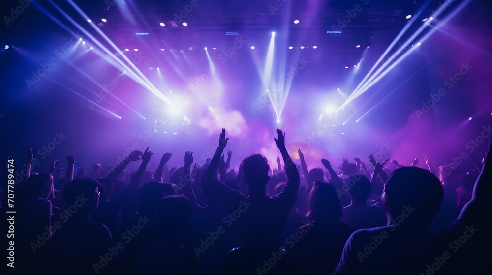 Euphoric Crowd at a Vibrant Neon Music Concert. Generative ai Euphoric Crowd at a Vibrant Neon Music Concert. Generative ai