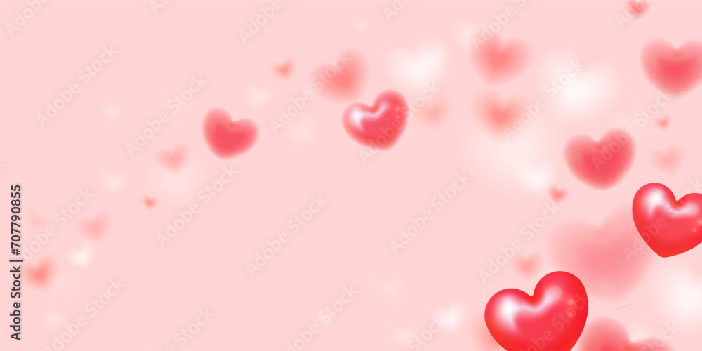 Hearts on pink background. Flying hearts for banner design, postcards, promotional materials and more. Vector illustration
