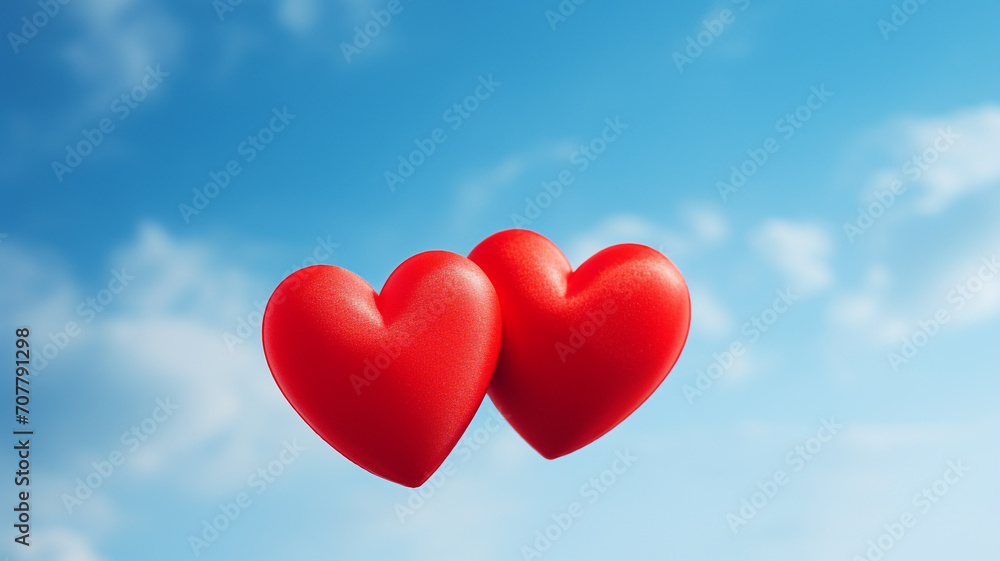 red heart shape on blue sky background
