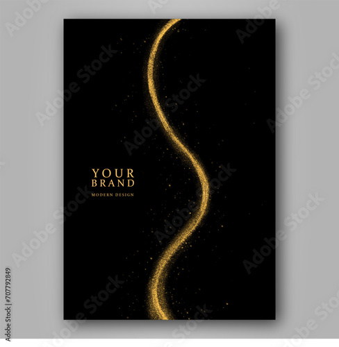 Golden light or sparkling shine trail. Vector shiny trace of flame twirl glitter with glow particles premium luxury effect. layout for business background, certificate, brochure template