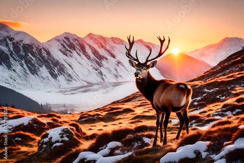 deer in the mountains at sunset photo