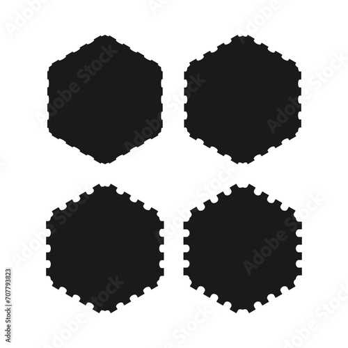 Perforated Edge Hexagon Shapes Icon Set