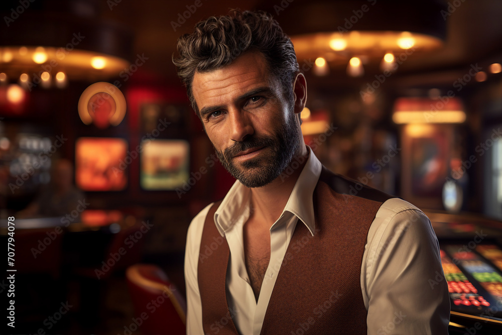 Slot machine 777 casino club poker night las vegas gaming concept Generative AI illustration Slot machine 777 casino club poker night las vegas gaming concept Generative AI illustration